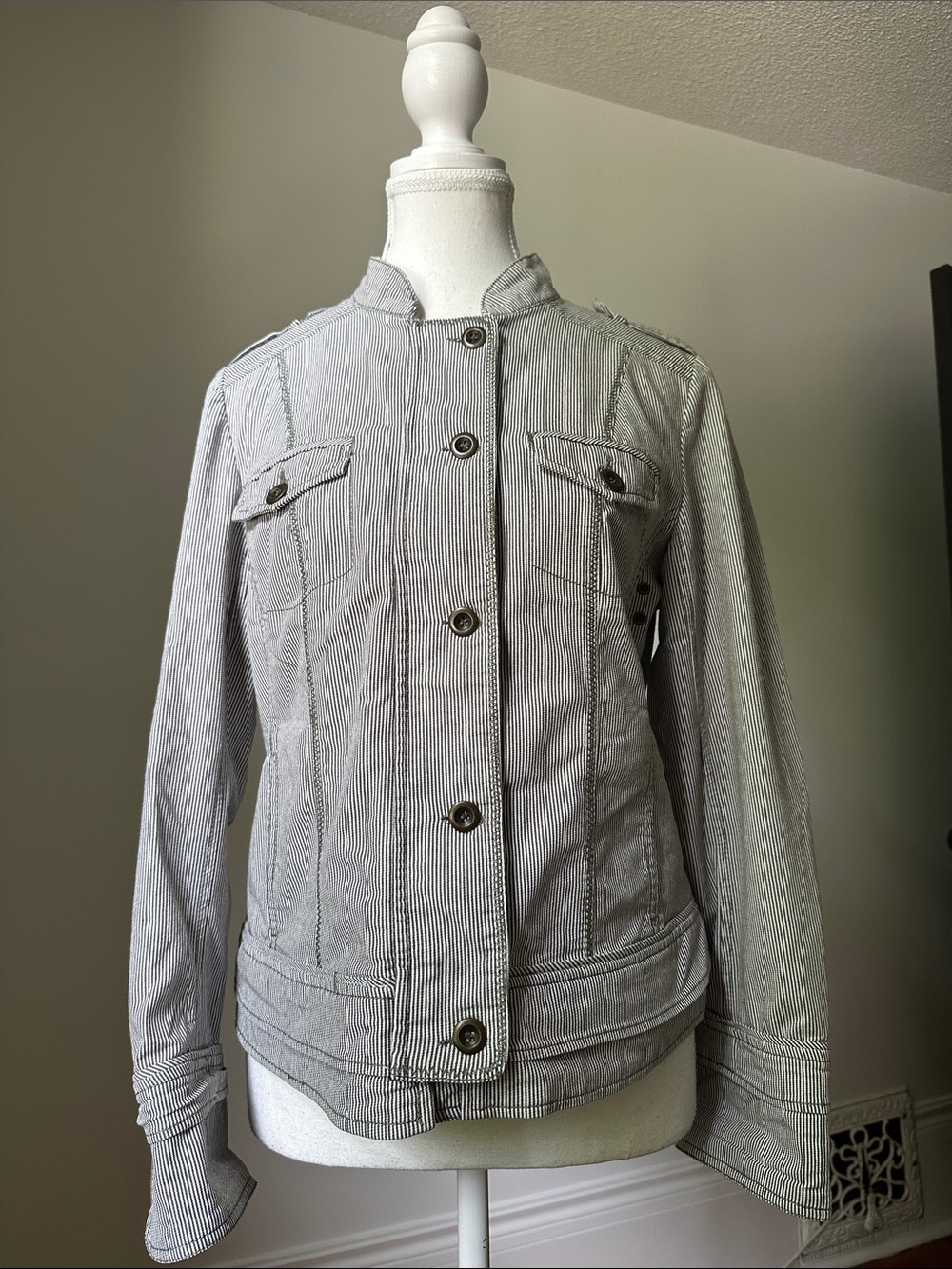 LANA LEE Y2K Cotton Blend Pinstripe Sailor Utility Grunge‎ Punk Jacket Sz 8